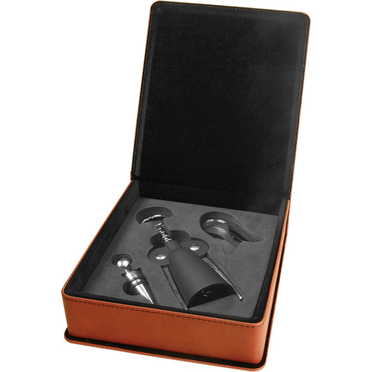 Personalized Laser Engraved Rawhide  Leatherette 3-Piece Wine Tool Gift Set