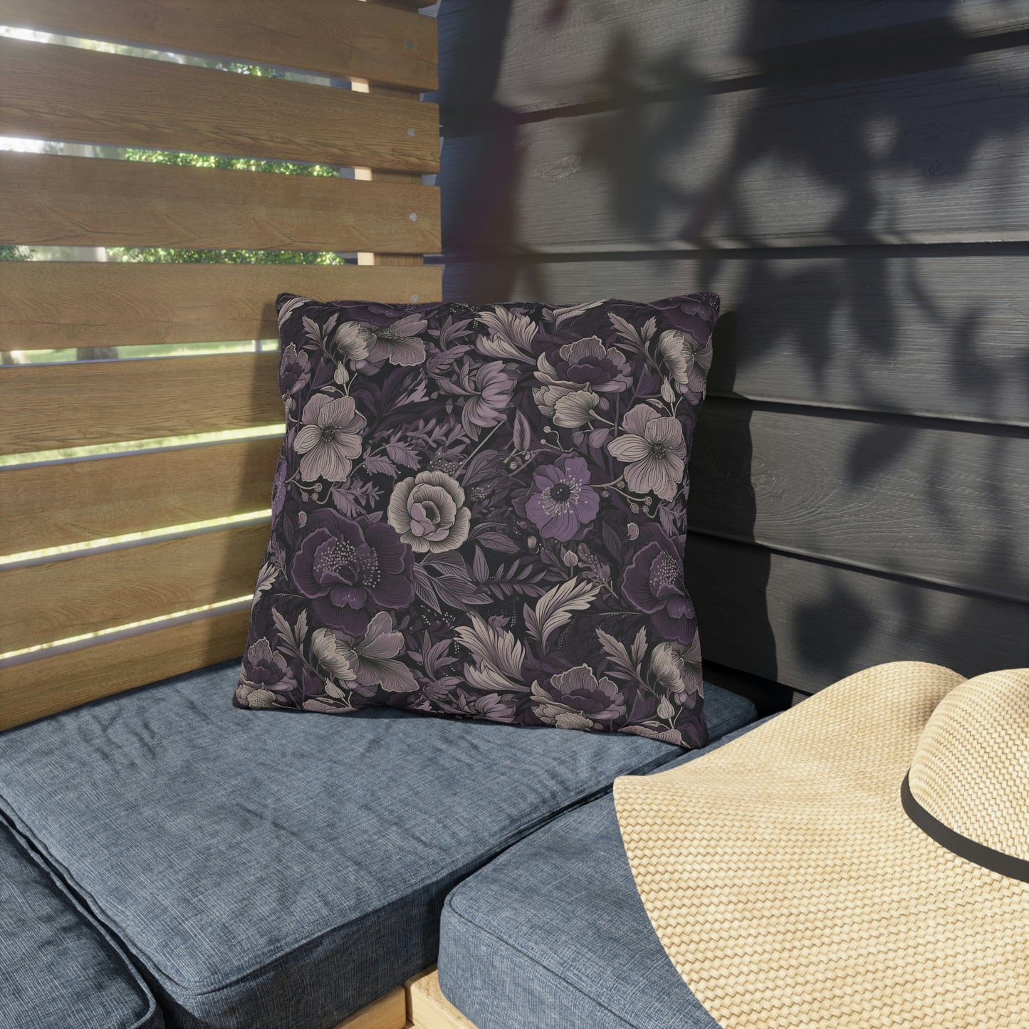 Purple-Black Floral Outdoor Pillows