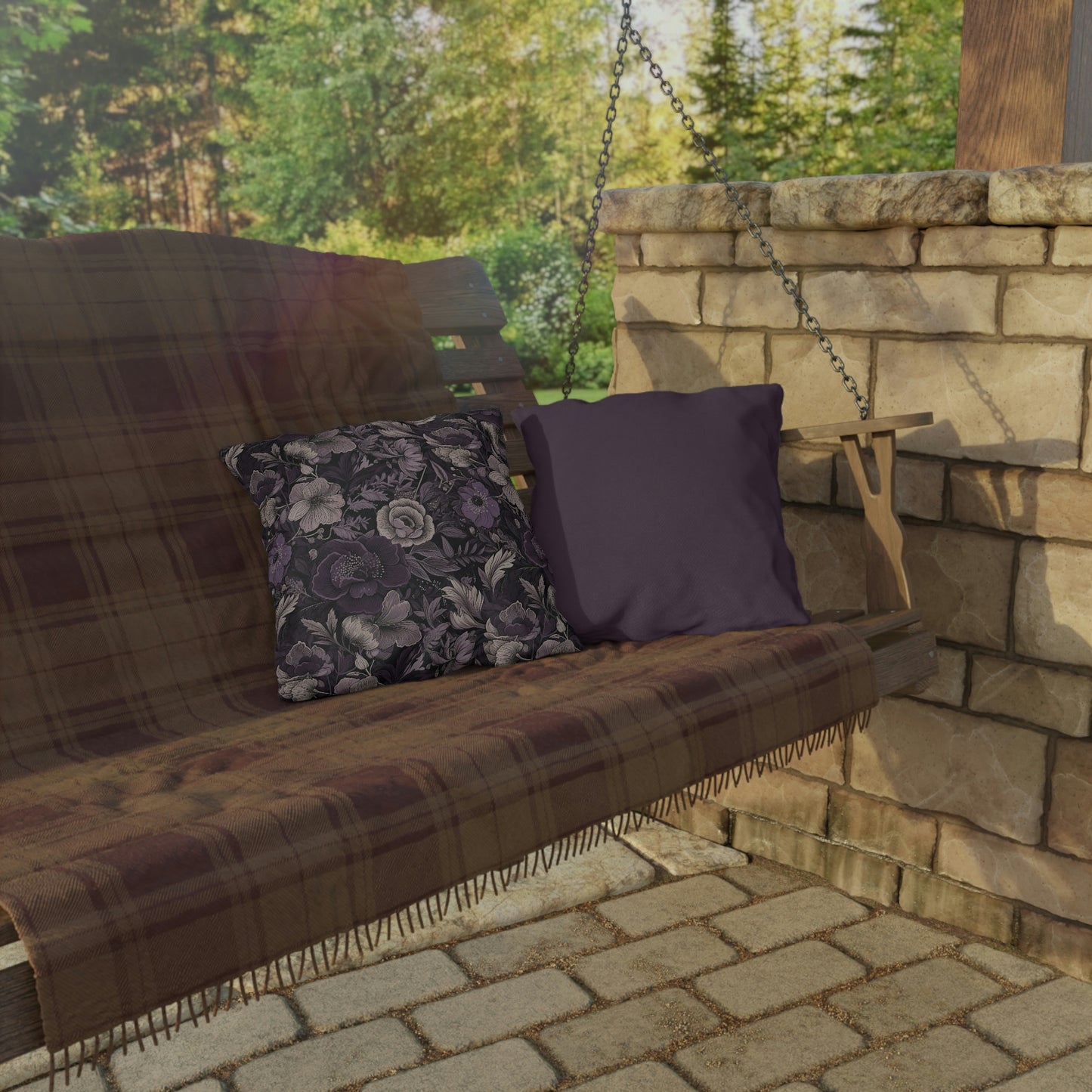 Purple-Black Floral Outdoor Pillows