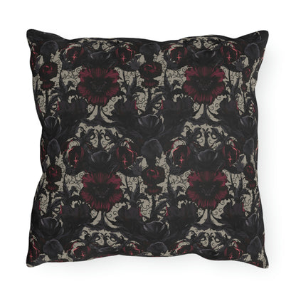 Black and Burgundy Floral Outdoor Pillows