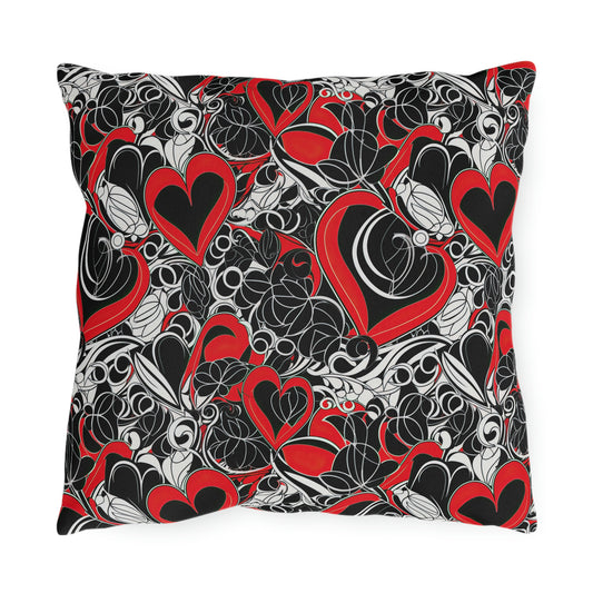 Red, Black & White Heart Design Outdoor Pillows